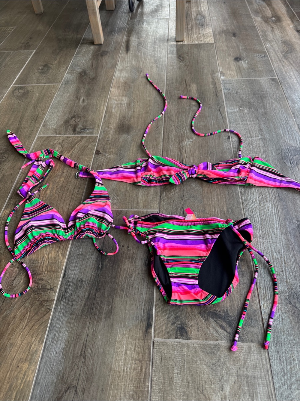 NWOT Victoria's Secret Striped Bikini Set in Pink, Green & Purple